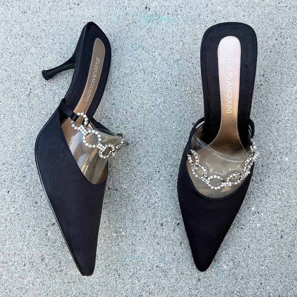 Vintage‎ Enzo Angiolini Satin Rhinestone Mule - Picture 2 of 16
